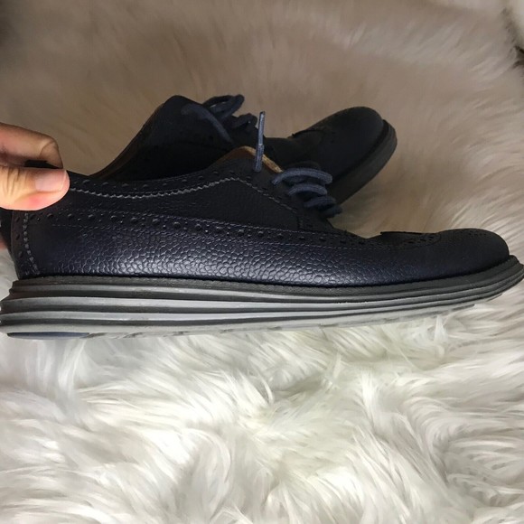 COLE HAAN Lunargrand Black Wingtip Pebble Leather Lace Up Oxfords 8M main image 4